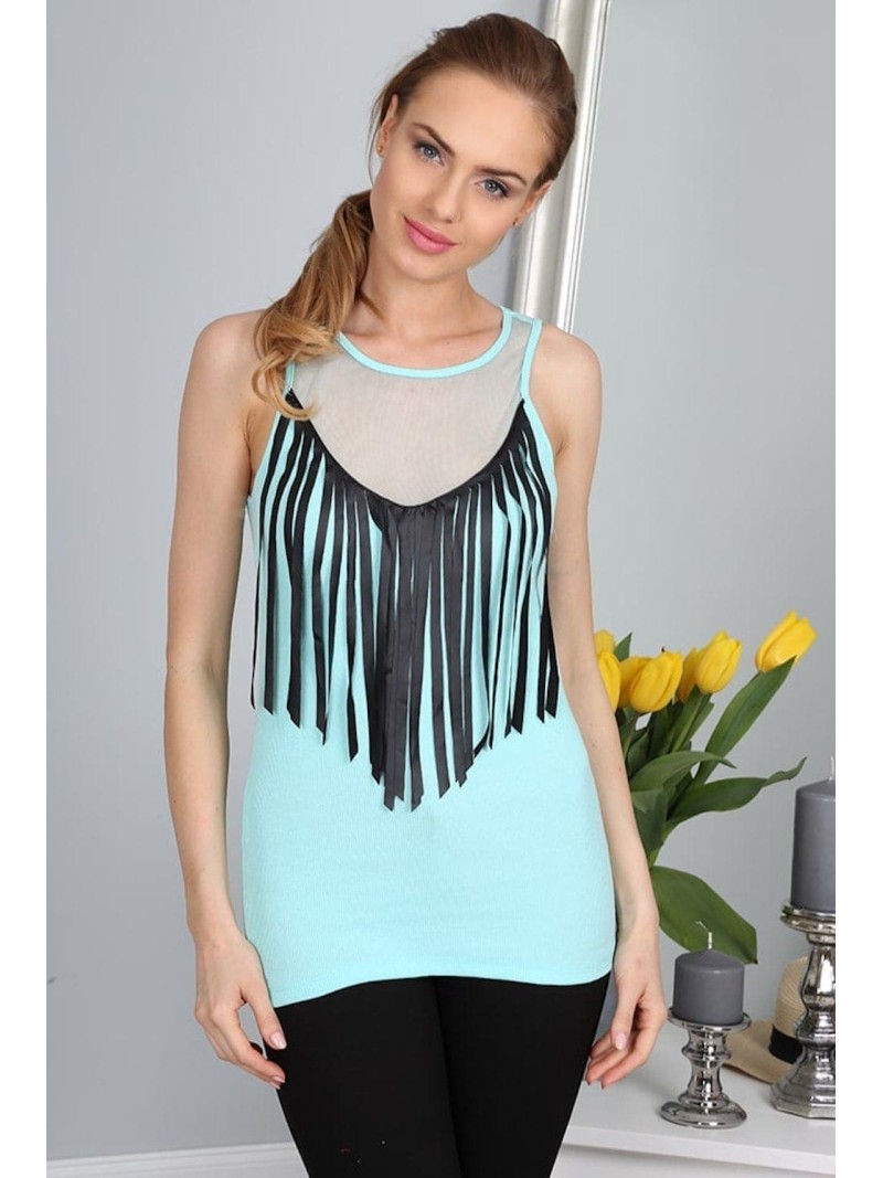 Women\'s top with fringes Turquoise 2947 - Online store - Boutique